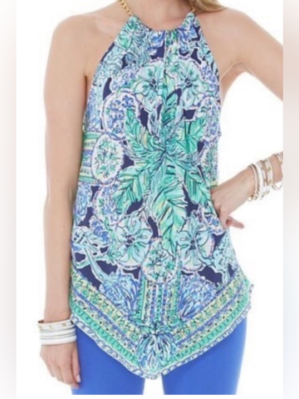 Lilly Pulitzer cabana silk halter tank for women Sz small tropical floral